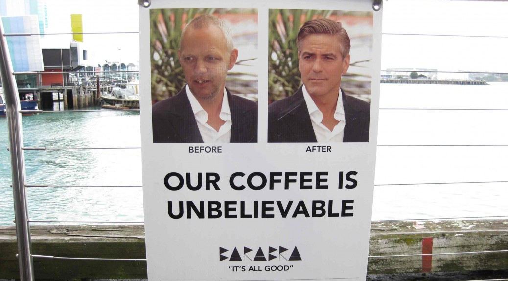 Advertising for a café in Auckland, New Zealand