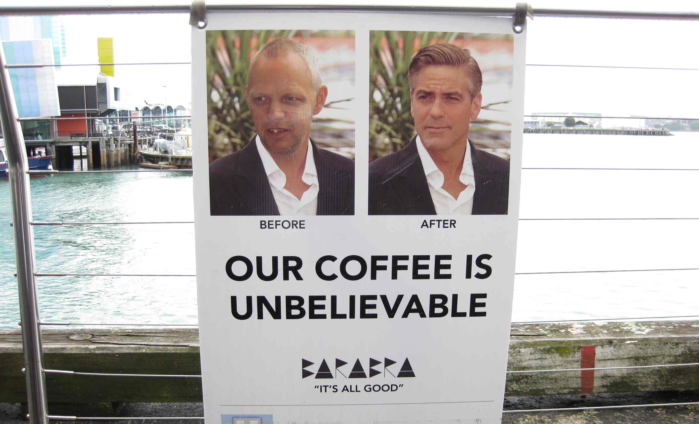 Advertising for a café in Auckland, New Zealand