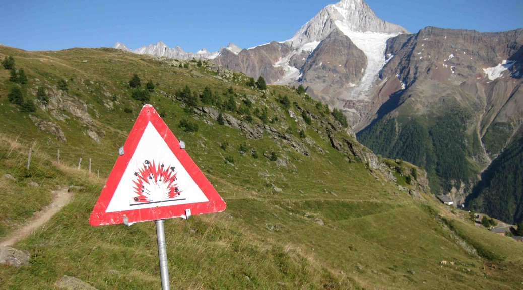 Danger sign in Loetschental, Switzerland